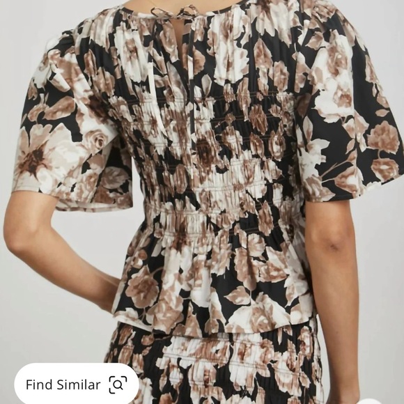 Rails Rosie Floral Smocked Peplum Short Sleeve Top In Sepia Roses Brown Size XS - Picture 2 of 11